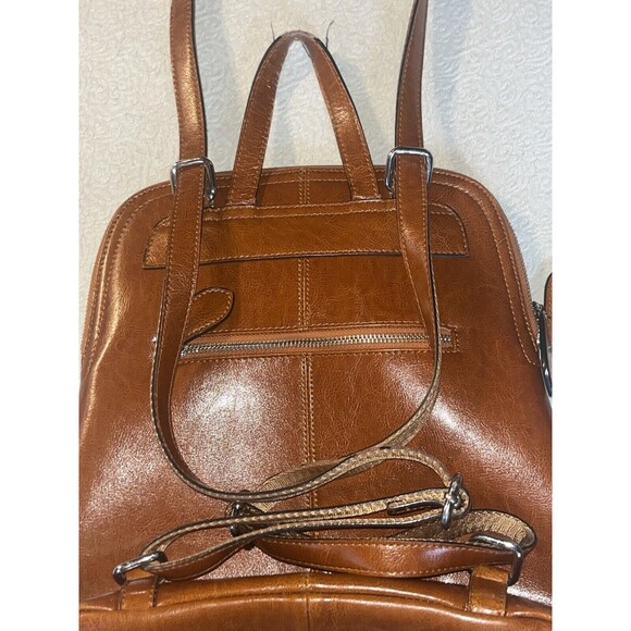 Heshe Cognac Brown Colored Leather Convertible Backpack Crossbody Gorgeous